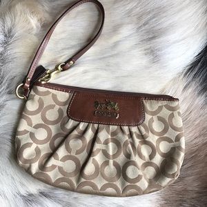 Coach Wristlet: Gold and Tan Fabric